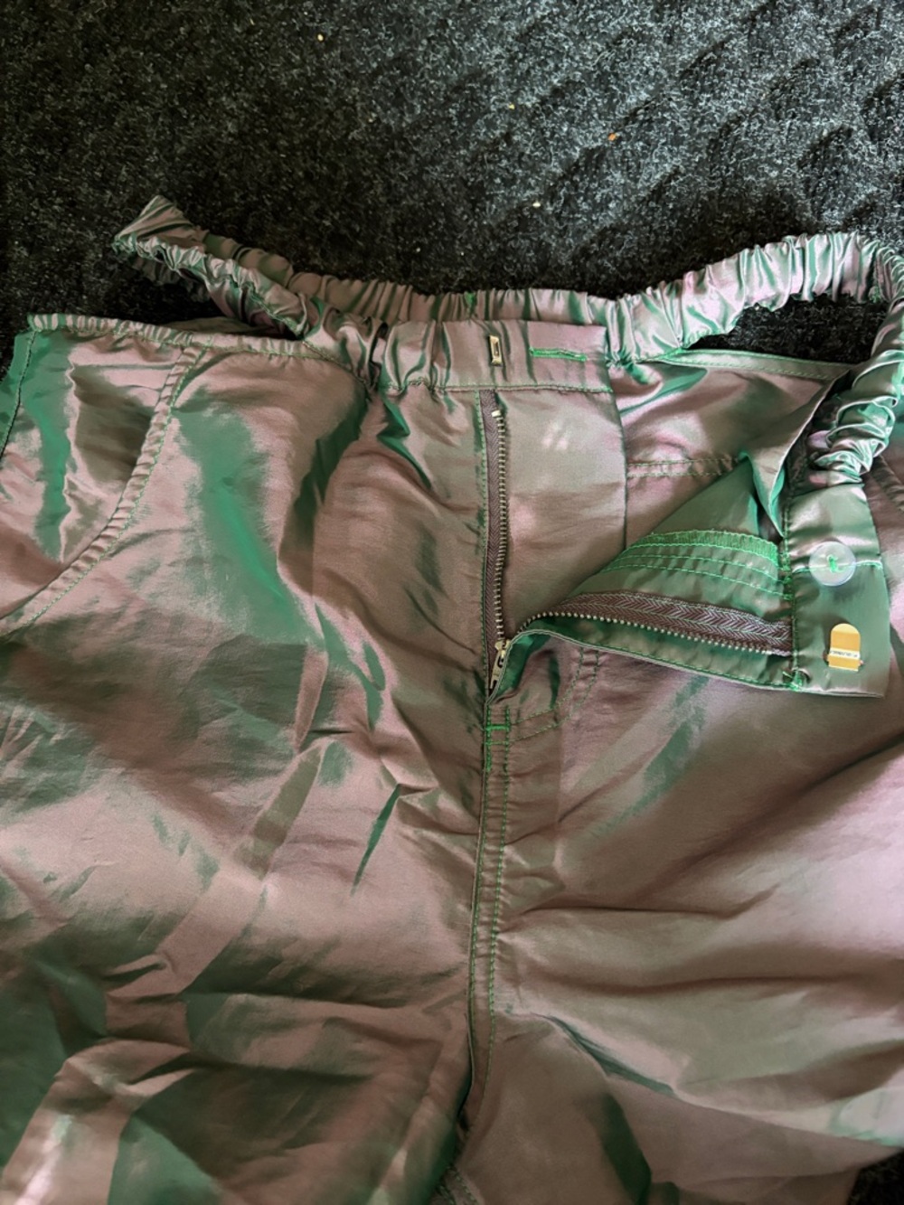 AFRM Iridescent Green-Pink lightweight Wide Leg Pants Size S Side/Back pockets - Picture 9 of 9